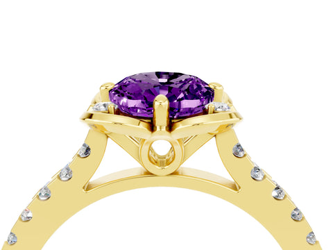 Yellow gold Oval Cut Amethyst Ring with Pavé Band and Floral Prong Setting_4