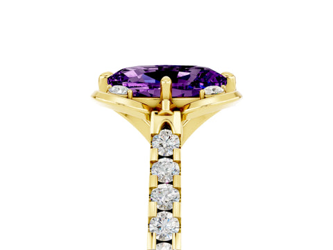 Yellow gold Oval Cut Amethyst Ring with Pavé Band and Floral Prong Setting_5
