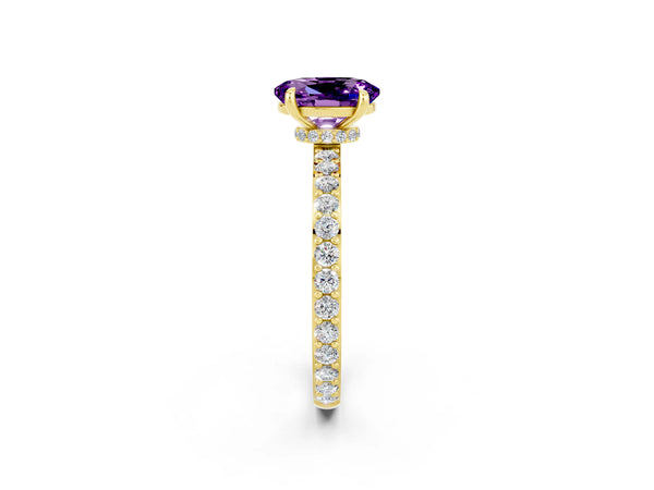 Yellow gold Oval Cut Amethyst Pavé Engagement Ring with Round  Accents and Prong Setting