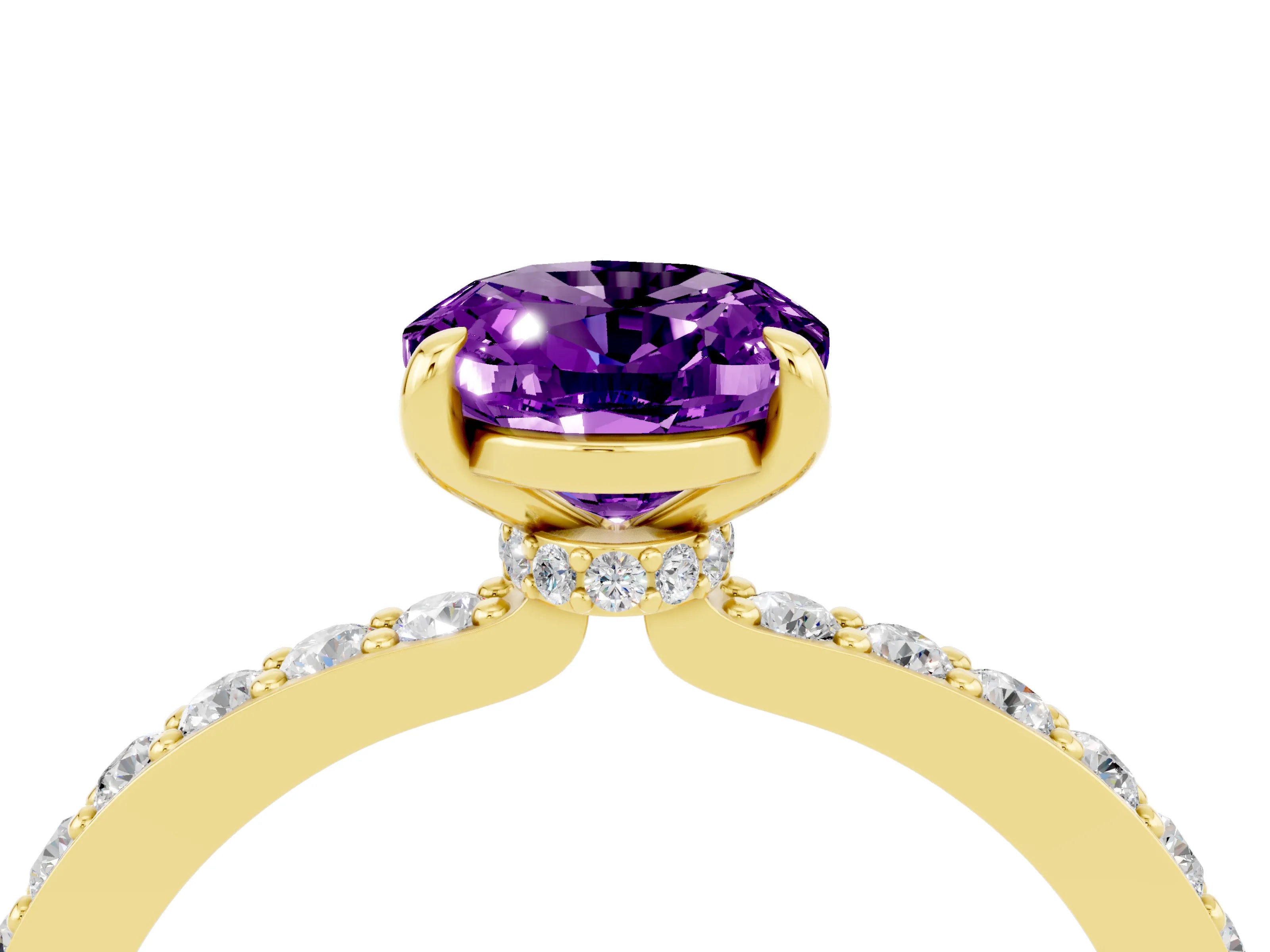 Yellow gold Oval Cut Amethyst Ring with Pavé Band and Four-Prong Setting_4
