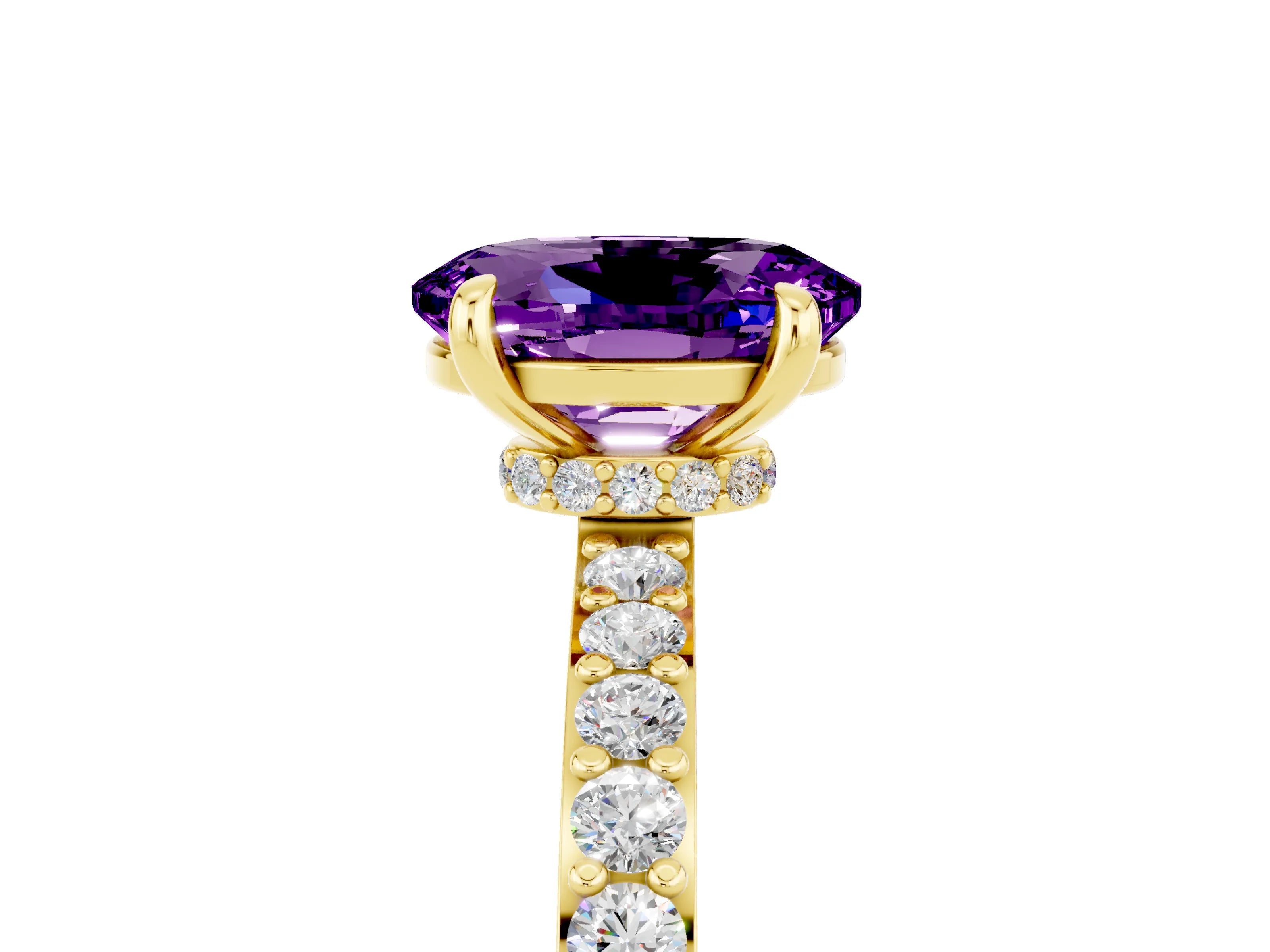 Yellow gold Oval Cut Amethyst Ring with Pavé Band and Four-Prong Setting_5