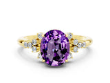 Yellow gold Oval Cut Amethyst Ring with Side Stones and Four-Prong Setting_72