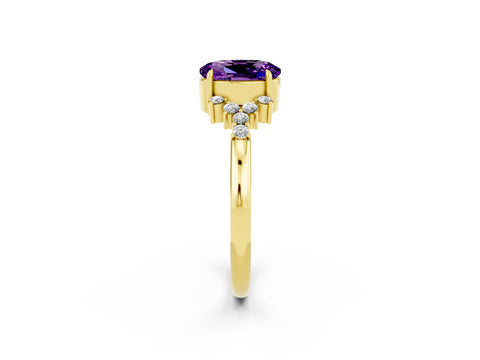 Yellow gold Oval Cut Amethyst Ring with Side Stones and Four-Prong Setting_74