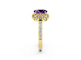 Yellow gold Oval Cut Amethyst Scalloped Halo Engagement Ring with Round Shared Prong Band_14