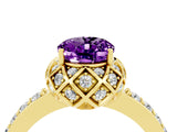 Yellow gold Oval Cut Amethyst Scalloped Halo Engagement Ring with Round Shared Prong Band_16
