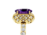 Yellow gold Oval Cut Amethyst Scalloped Halo Engagement Ring with Round Shared Prong Band_17