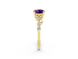 Yellow gold Oval Cut Amethyst Scattered Round Accent Ring with Prong Setting_14