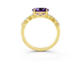 Yellow gold Oval Cut Amethyst Scattered Round Accent Ring with Prong Setting_15