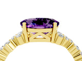 Yellow gold Oval Cut Amethyst Scattered Round Accent Ring with Prong Setting_16