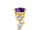 Yellow gold Oval Cut Amethyst Scattered Round Accent Ring with Prong Setting_17