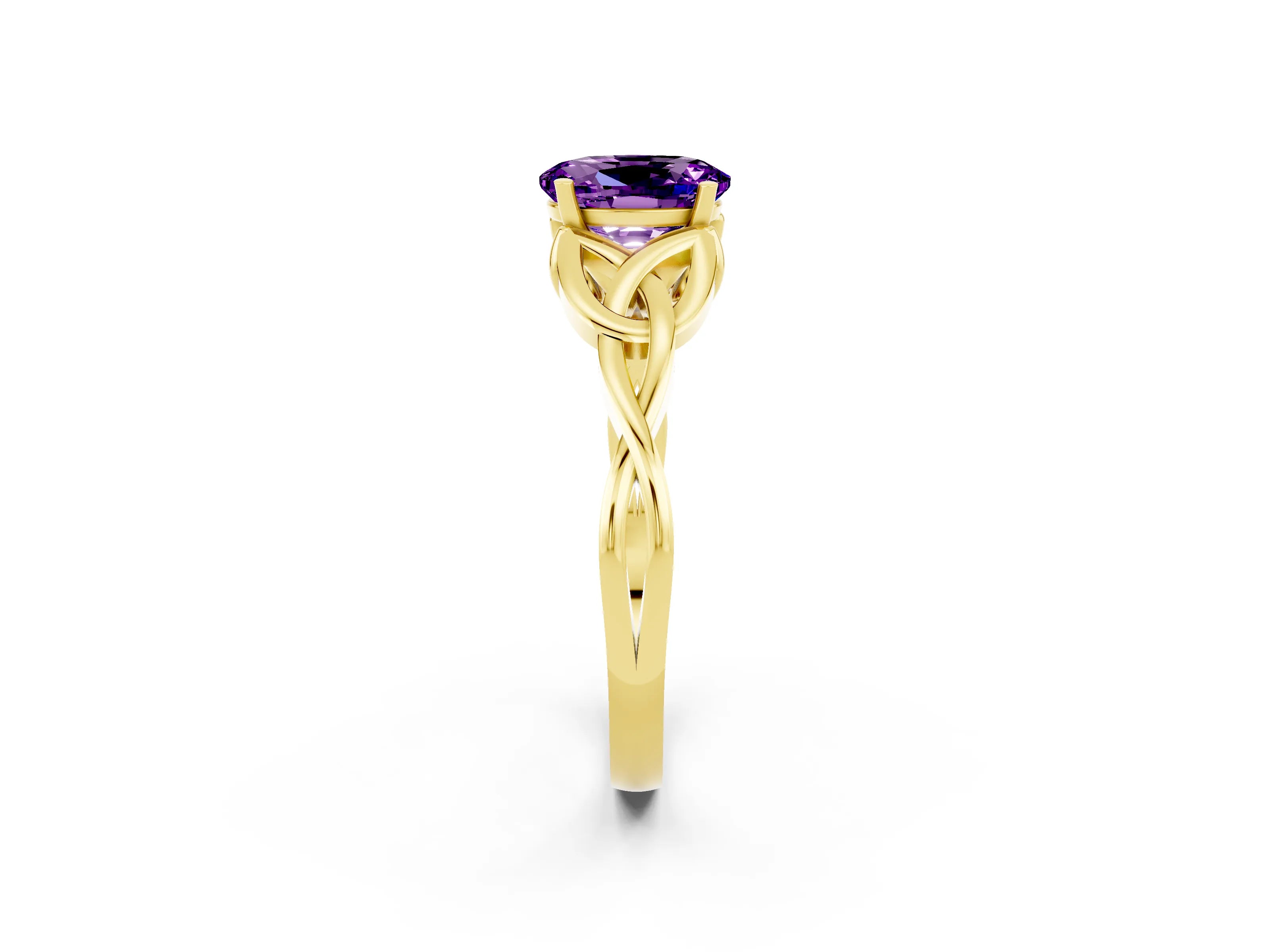 Yellow gold Oval Cut Amethyst Solitaire Celtic Knot Ring with Four-Prong Setting_14