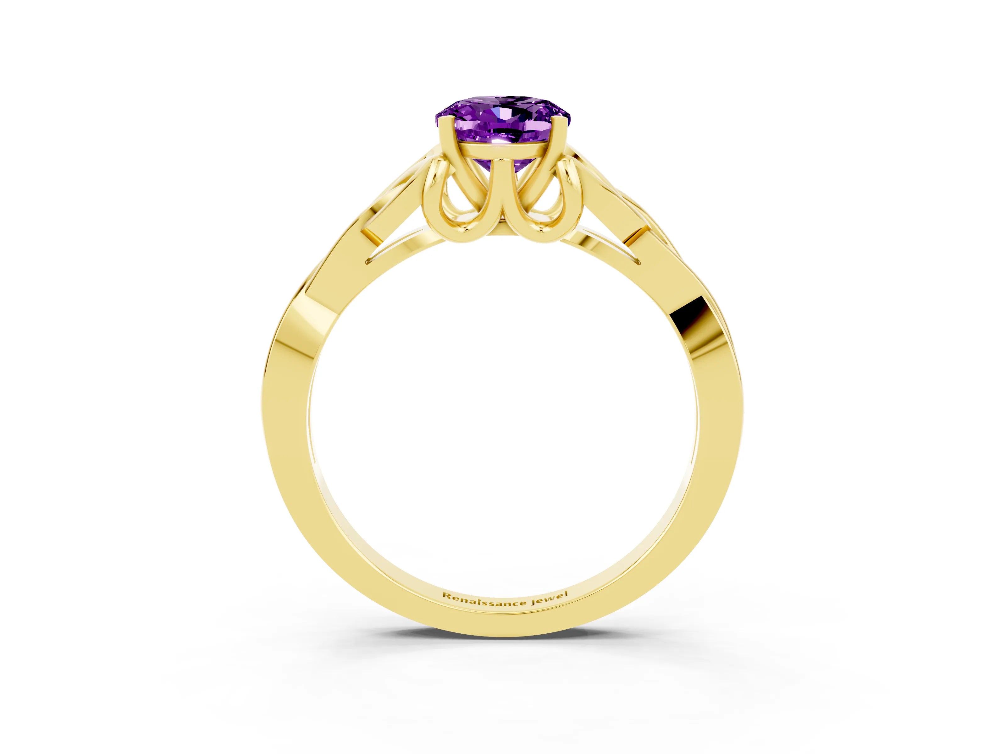 Yellow gold Oval Cut Amethyst Solitaire Celtic Knot Ring with Four-Prong Setting_15