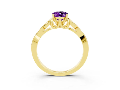 Yellow gold Oval Cut Amethyst Solitaire Celtic Knot Ring with Four-Prong Setting_15