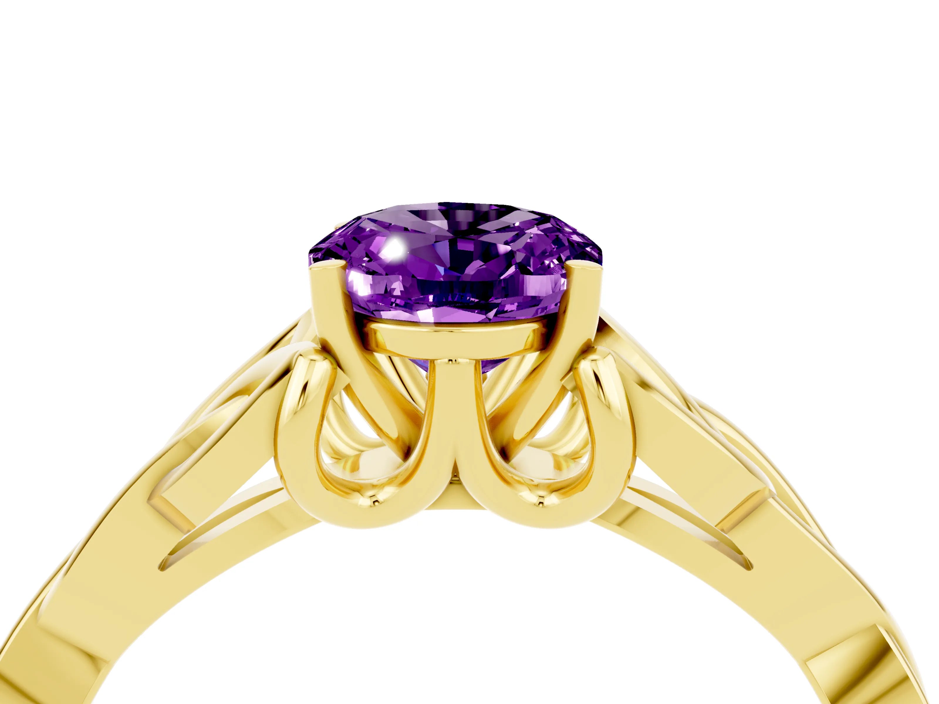 Yellow gold Oval Cut Amethyst Solitaire Celtic Knot Ring with Four-Prong Setting_16