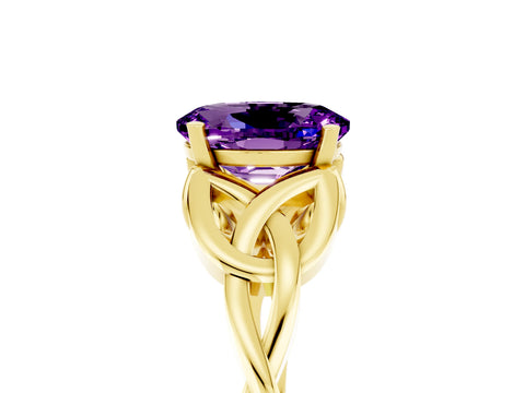 Yellow gold Oval Cut Amethyst Solitaire Celtic Knot Ring with Four-Prong Setting_17