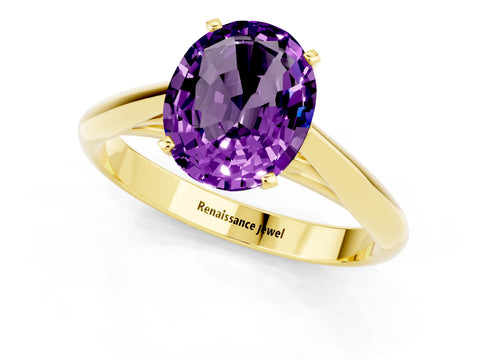 Yellow gold Oval Cut Amethyst Solitaire Engagement Ring with Cathedral Setting and Four-Prong Mount_13