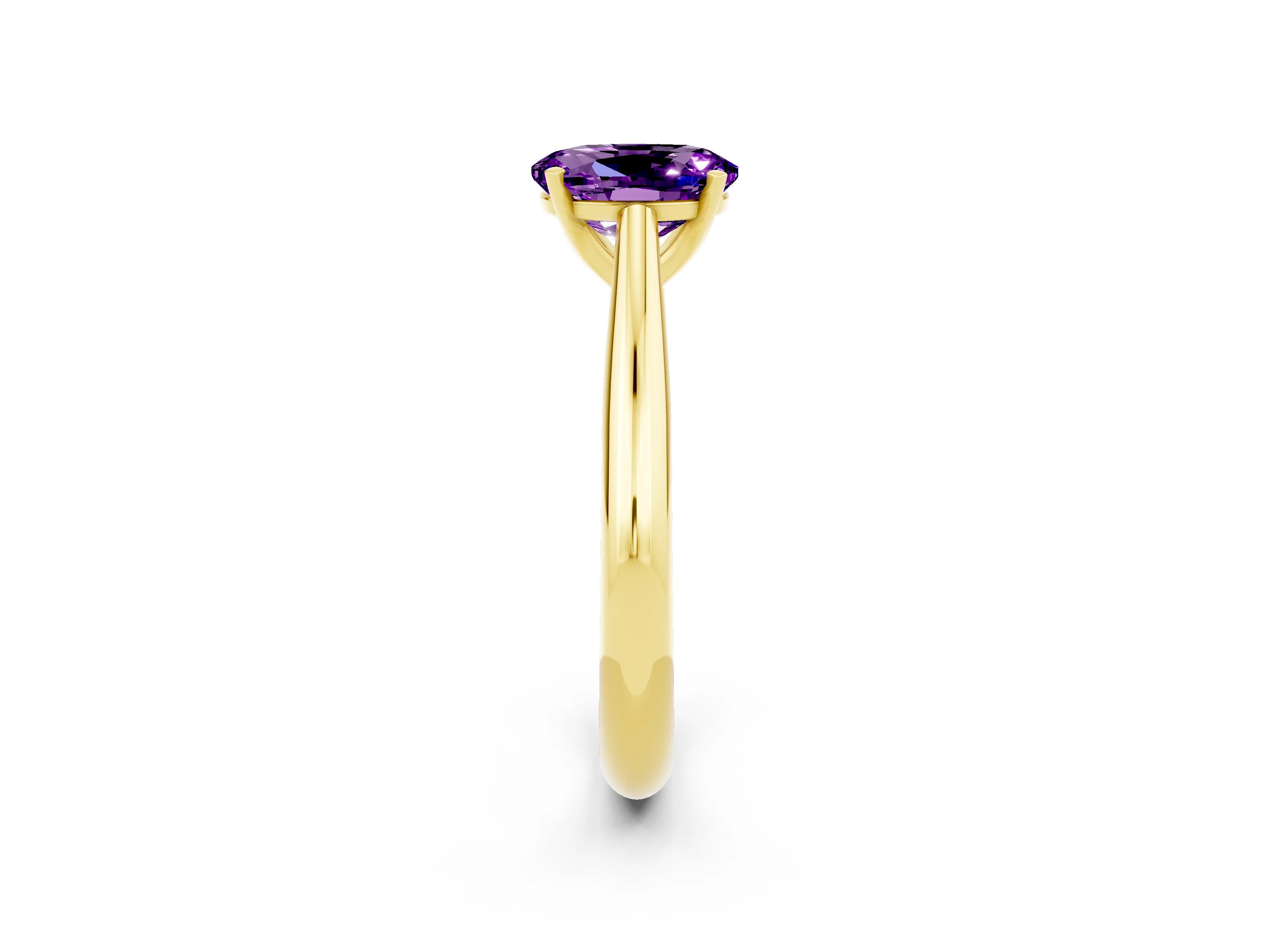 Yellow gold Oval Cut Amethyst Solitaire Engagement Ring with Cathedral Setting and Four-Prong Mount_14