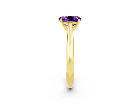 Yellow gold Oval Cut Amethyst Solitaire Engagement Ring with Cathedral Setting and Four-Prong Mount_14
