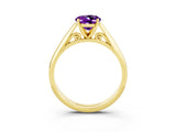 Yellow gold Oval Cut Amethyst Solitaire Engagement Ring with Cathedral Setting and Four-Prong Mount_27