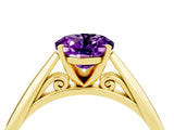 Yellow gold Oval Cut Amethyst Solitaire Engagement Ring with Cathedral Setting and Four-Prong Mount_28