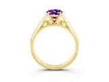Yellow gold Oval Cut Amethyst Solitaire Engagement Ring with Cathedral Setting and Four-Prong Mount_69