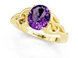 Yellow gold Oval Cut Amethyst Solitaire Engagement Ring with Celtic Knot Band and Four-Prong Setting_1