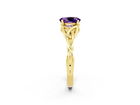 Yellow gold Oval Cut Amethyst Solitaire Engagement Ring with Celtic Knot Band and Four-Prong Setting_2