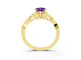 Yellow gold Oval Cut Amethyst Solitaire Engagement Ring with Celtic Knot Band and Four-Prong Setting_3