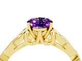 Yellow gold Oval Cut Amethyst Solitaire Engagement Ring with Celtic Knot Band and Four-Prong Setting_4