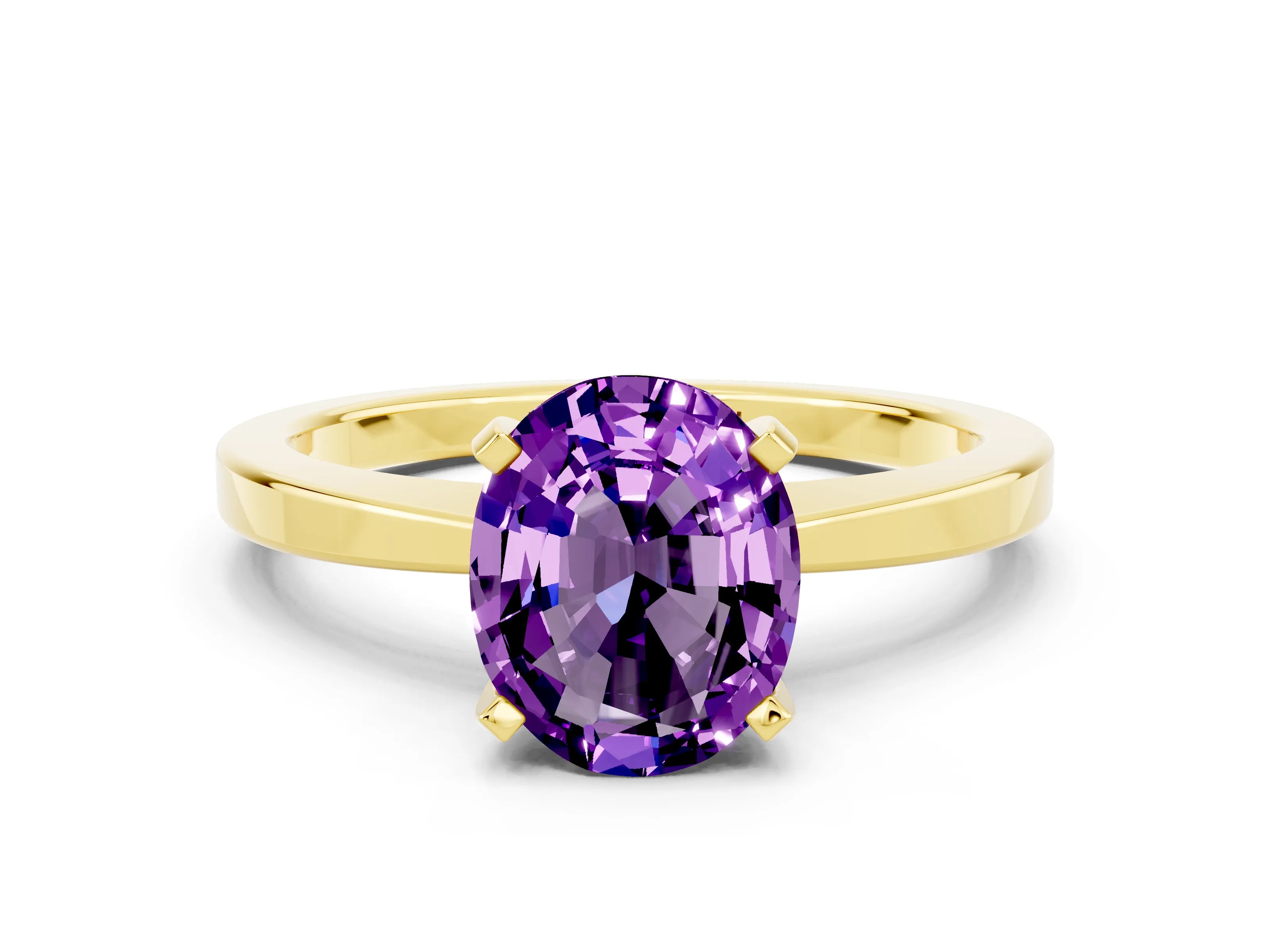 Yellow gold Oval Cut Amethyst Solitaire Engagement Ring with Classic Band and Four-Prong Setting_24