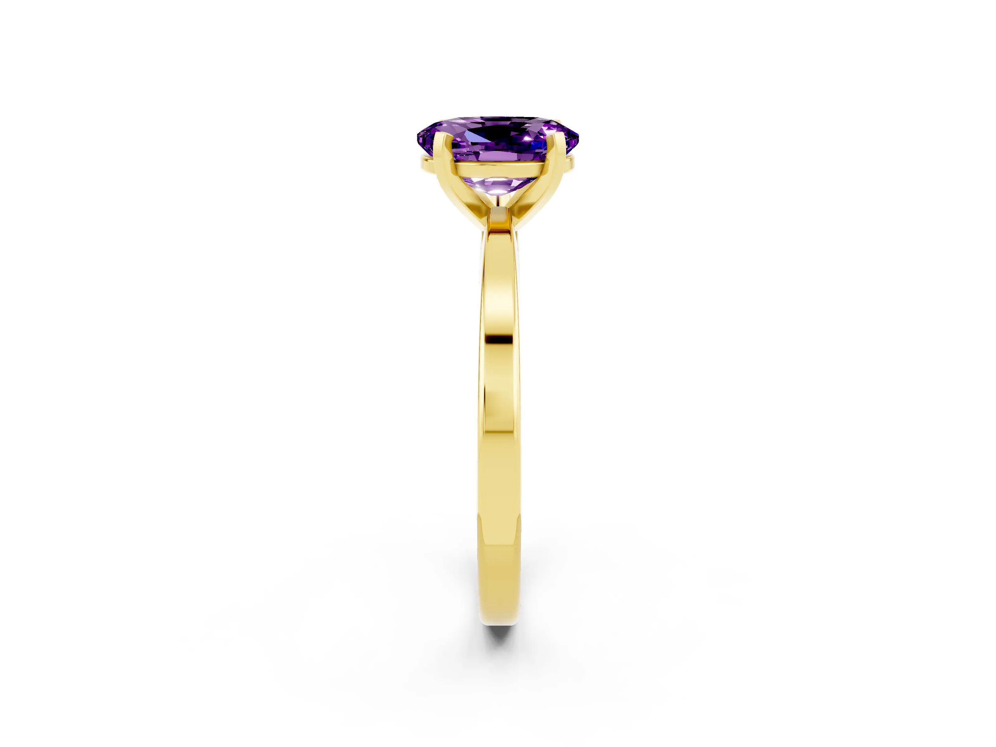 Yellow gold Oval Cut Amethyst Solitaire Engagement Ring with Classic Band and Four-Prong Setting_26