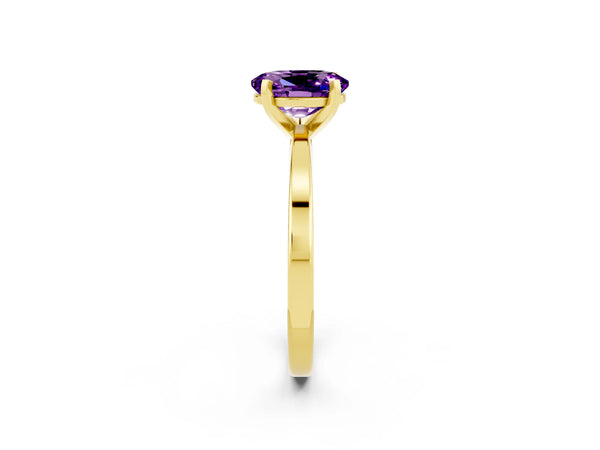 Yellow gold Oval Cut Amethyst Solitaire Engagement Ring with Classic Band and Four-Prong Setting