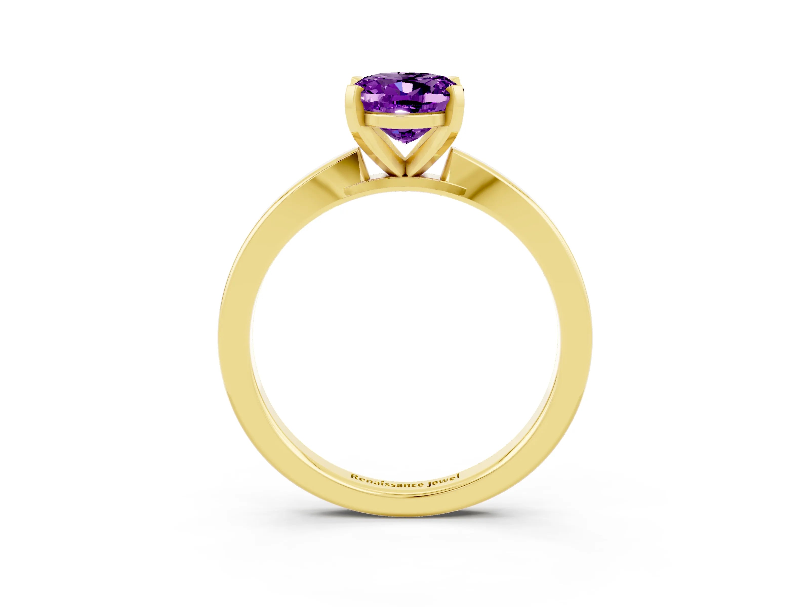 Yellow gold Oval Cut Amethyst Solitaire Engagement Ring with Classic Band and Four-Prong Setting_27