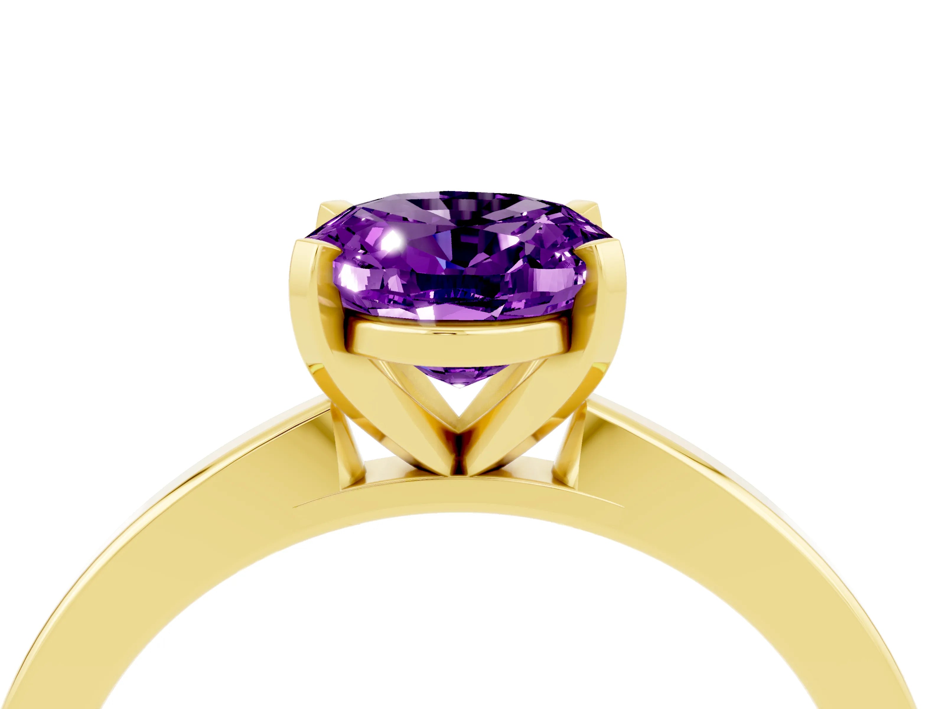 Yellow gold Oval Cut Amethyst Solitaire Engagement Ring with Classic Band and Four-Prong Setting_28