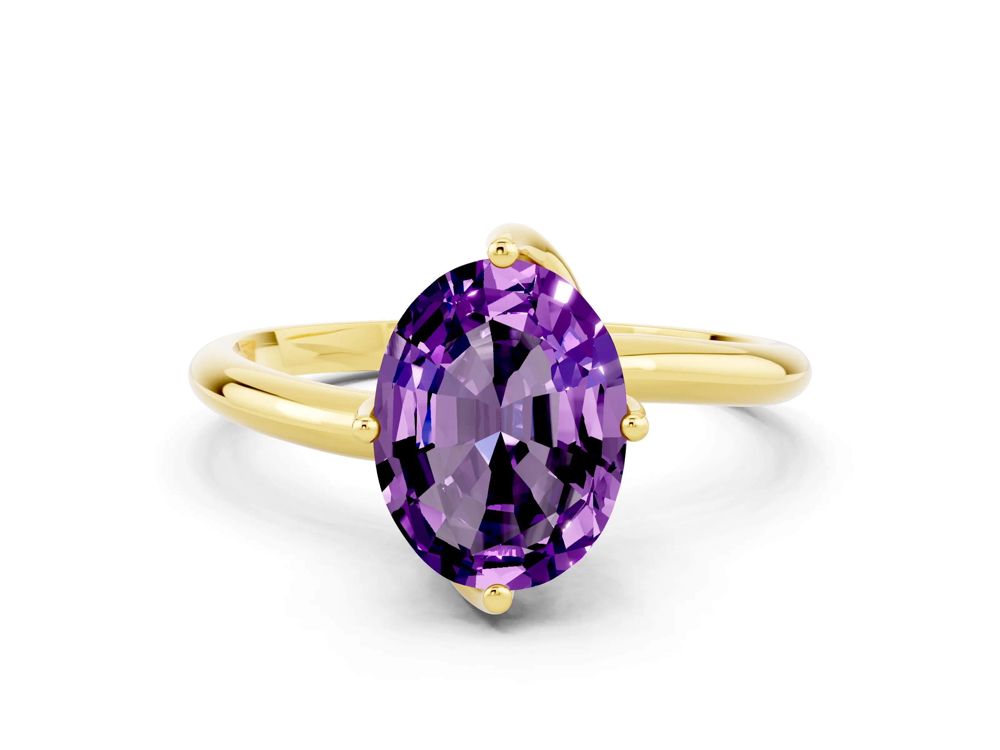 Yellow gold Oval Cut Amethyst Solitaire Engagement Ring with Four-Prong Setting and Classic Band_12