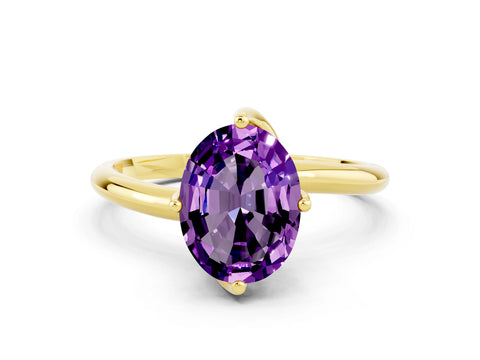 Yellow gold Oval Cut Amethyst Solitaire Engagement Ring with Four-Prong Setting and Classic Band_12