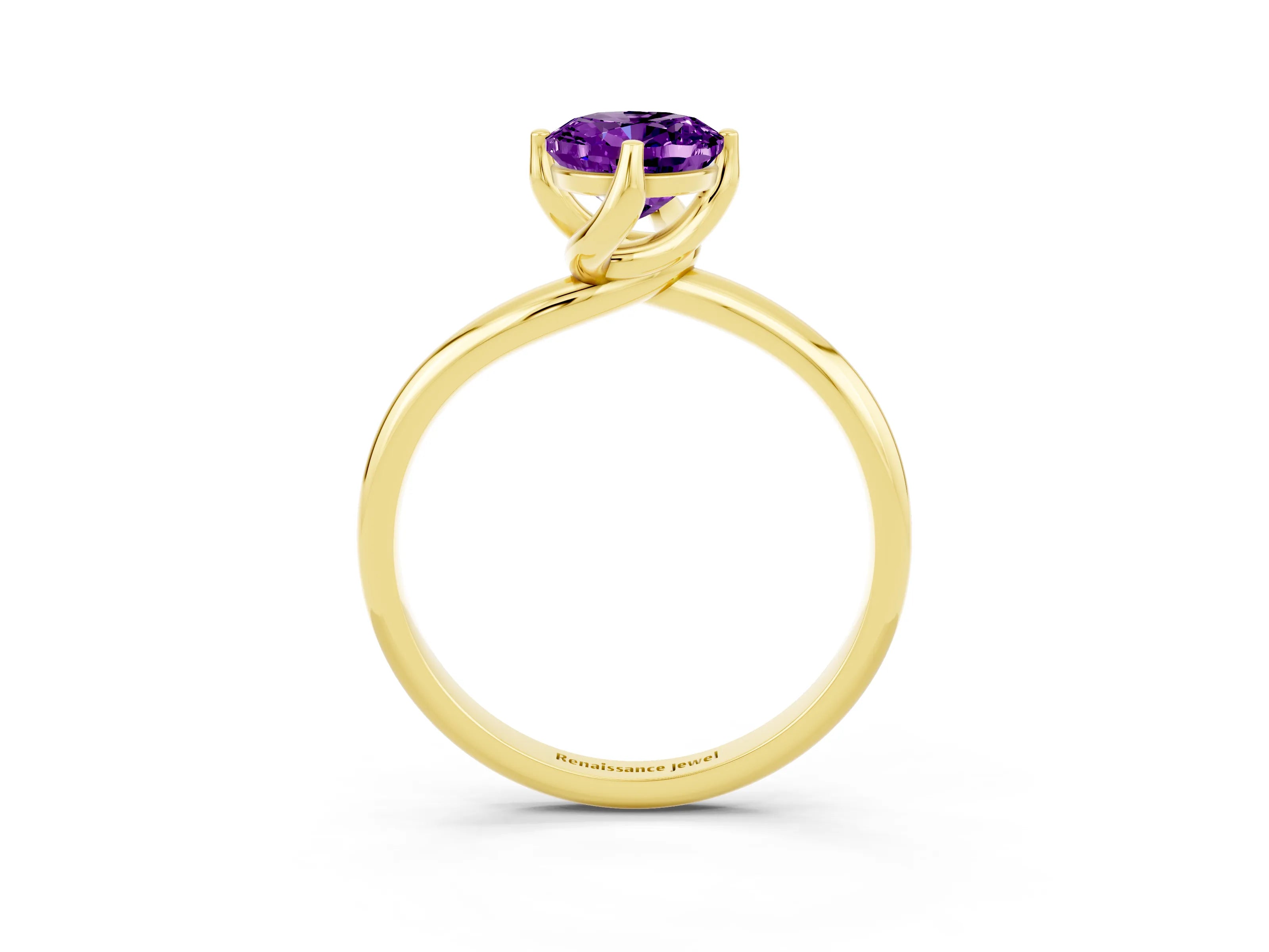 Yellow gold Oval Cut Amethyst Solitaire Engagement Ring with Four-Prong Setting and Classic Band_15