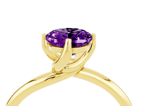 Yellow gold Oval Cut Amethyst Solitaire Engagement Ring with Four-Prong Setting and Classic Band_16