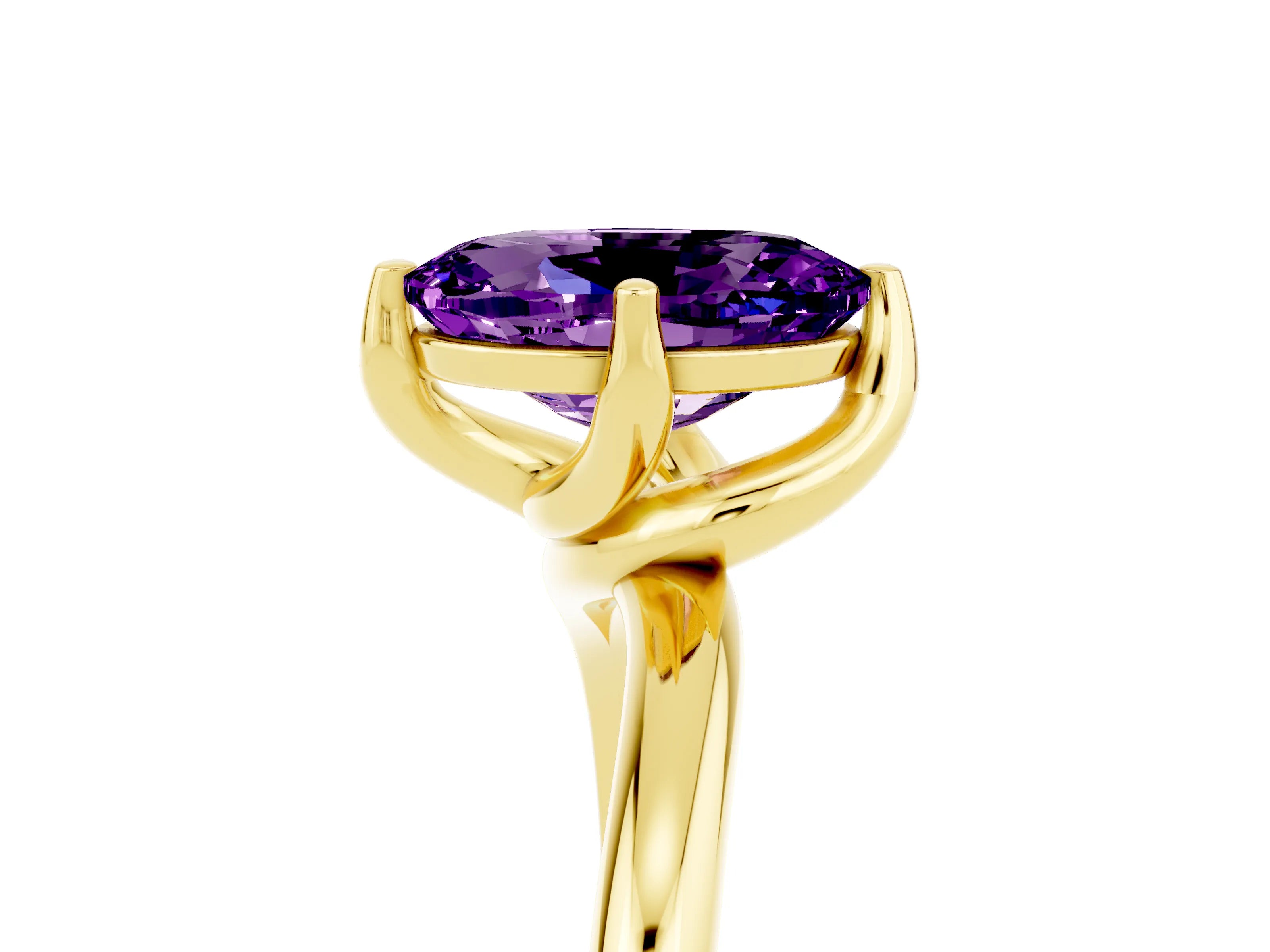 Yellow gold Oval Cut Amethyst Solitaire Engagement Ring with Four-Prong Setting and Classic Band_17