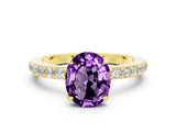 Yellow gold Oval Cut Amethyst Solitaire Engagement Ring with Pavé Band and Four-Prong Setting