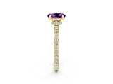 Yellow gold Oval Cut Amethyst Solitaire Engagement Ring with Pavé Band and Four-Prong Setting_2