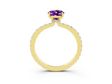 Yellow gold Oval Cut Amethyst Solitaire Engagement Ring with Pavé Band and Four-Prong Setting_3