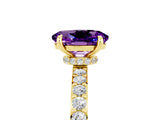 Yellow gold Oval Cut Amethyst Solitaire Engagement Ring with Pavé Band and Four-Prong Setting_5