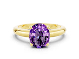 Yellow gold Oval Cut Amethyst Solitaire Engagement Ring with Round Band and Four-Prong Setting