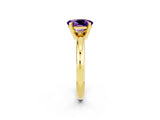 Yellow gold Oval Cut Amethyst Solitaire Engagement Ring with Round Band and Four-Prong Setting_2