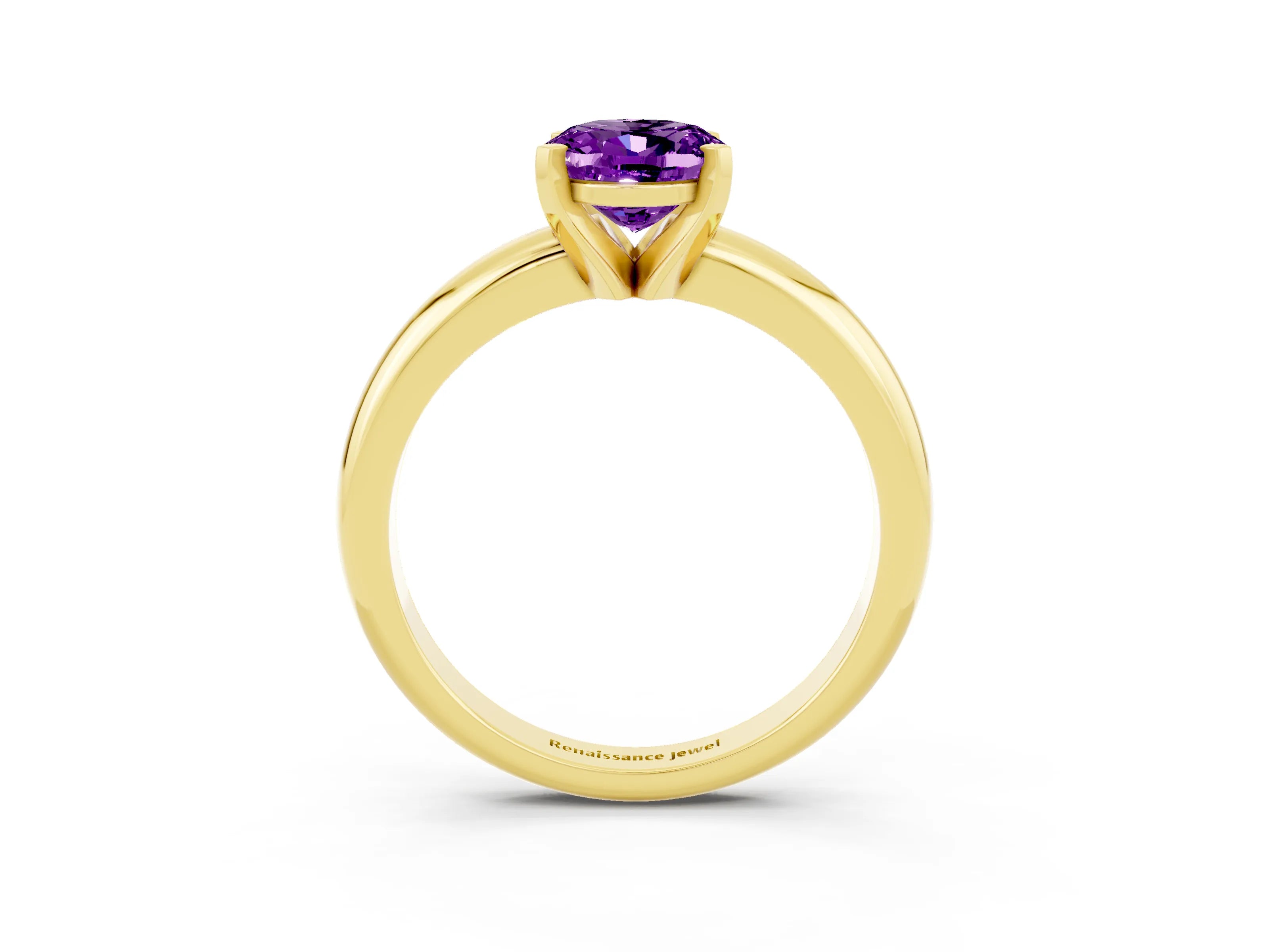 Yellow gold Oval Cut Amethyst Solitaire Engagement Ring with Round Band and Four-Prong Setting_3