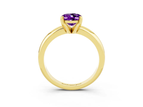 Yellow gold Oval Cut Amethyst Solitaire Engagement Ring with Round Band and Four-Prong Setting_3