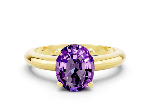 Yellow gold Oval Cut Amethyst Solitaire Engagement Ring with Round Band and Four-Prong Setting