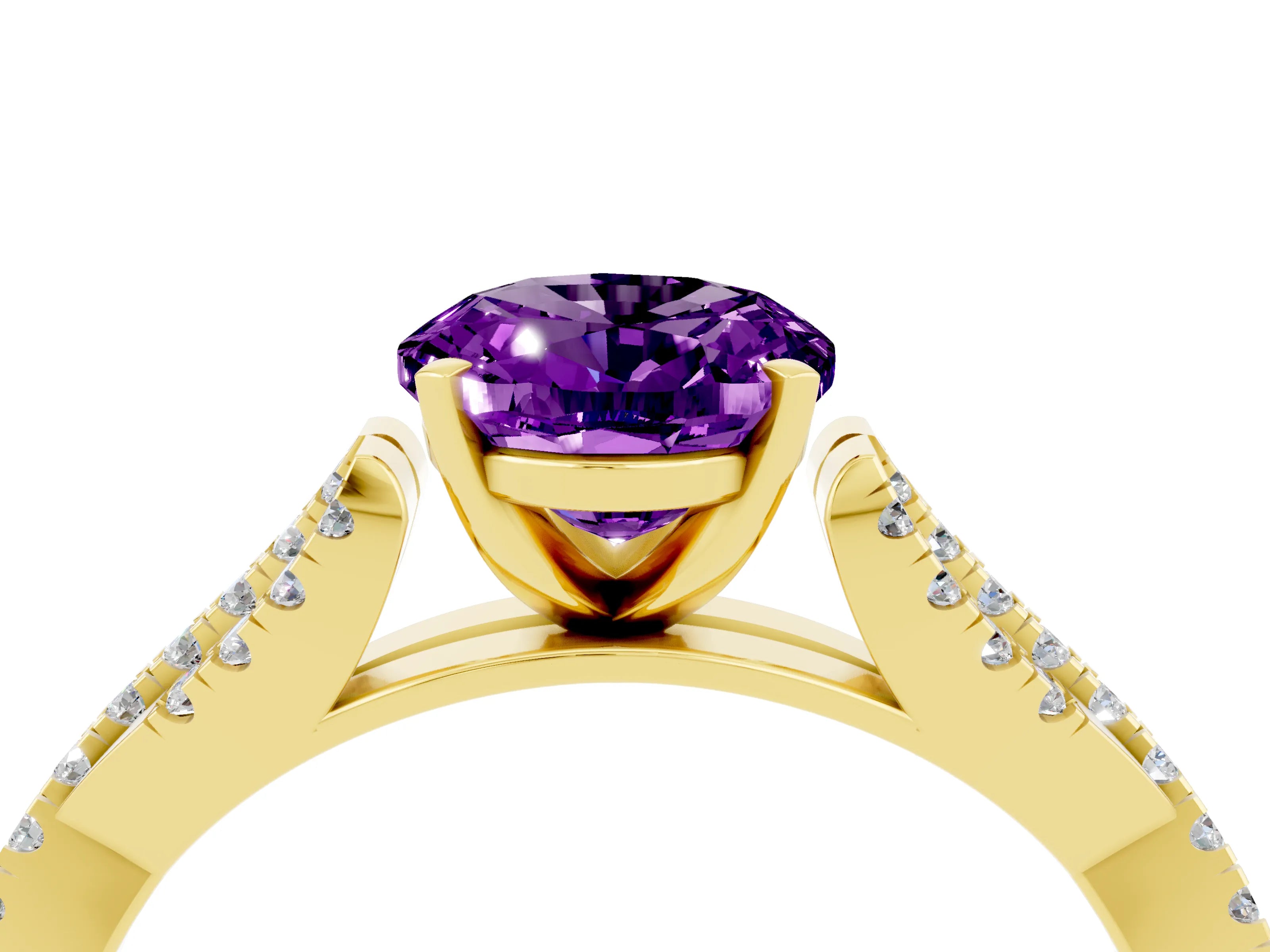 Yellow gold Oval Cut Amethyst Solitaire Engagement Ring with Twisted Pavé Band and Four-Prong Setting_4