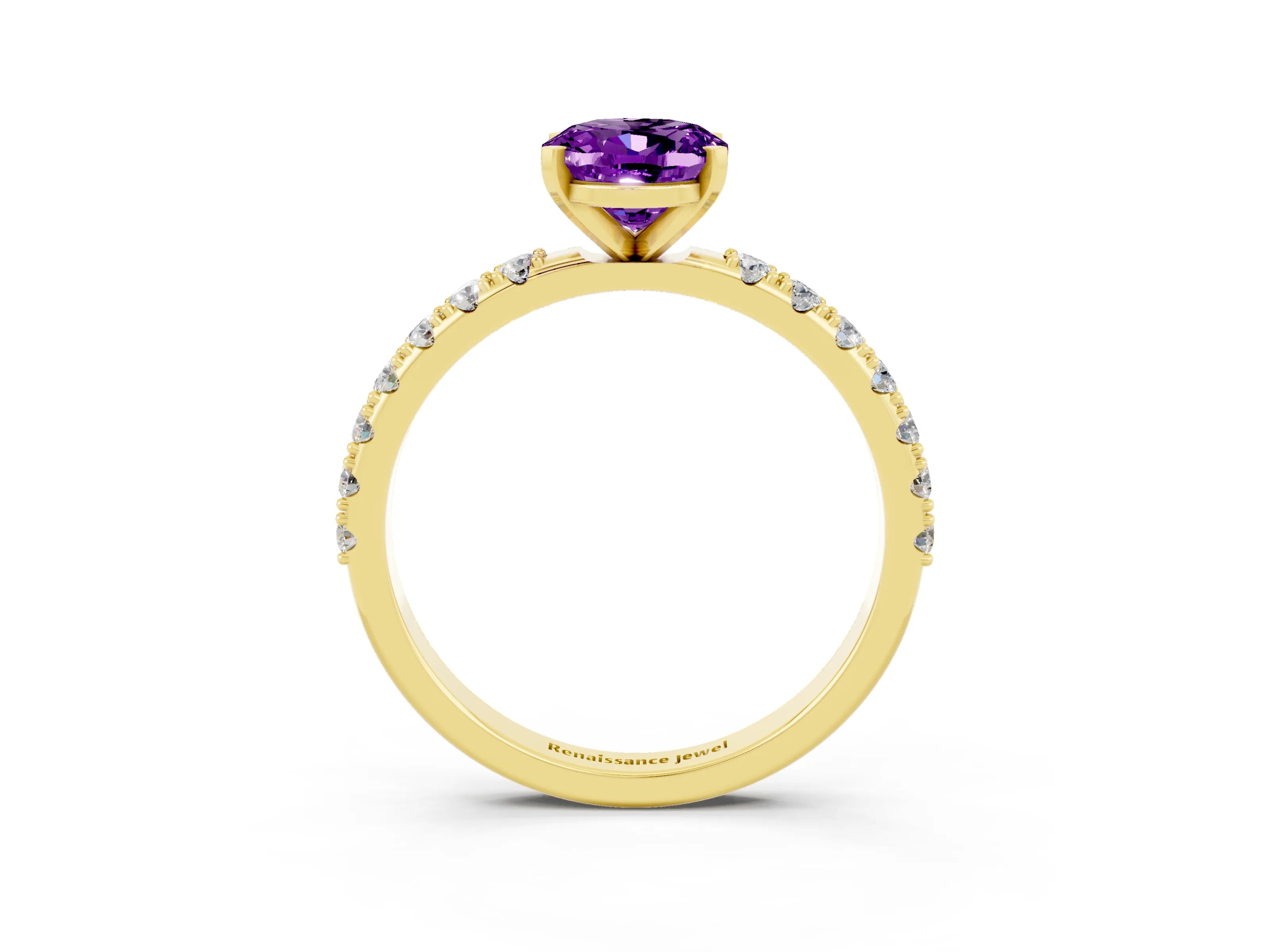 Yellow gold Oval Cut Amethyst Solitaire Pavé Band with Four-Prong Setting_3